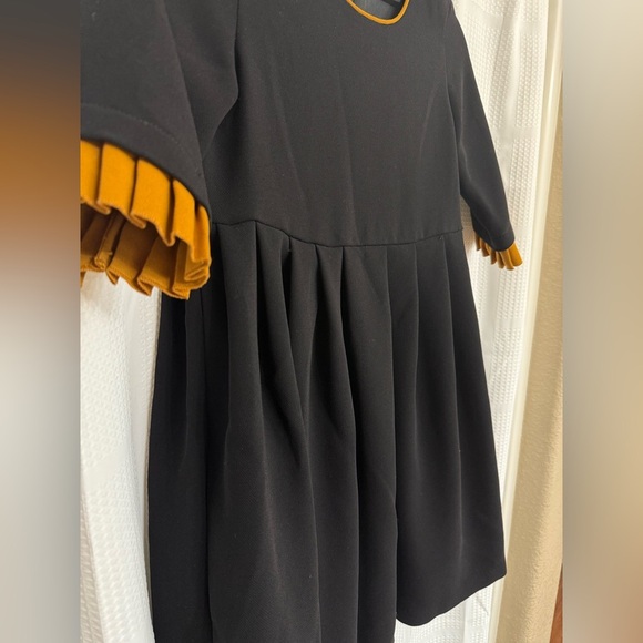 Zara Black Ruffle Gold Trim Sleeve Babydoll Dress - Picture 3 of 6
